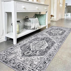 KOZYFLY Runners for Hallways 2x6 Ft Washable Kitchen Runner Rug Non Slip Runners for Entryway Indoor Printed Faux Wool Hallway Rugs Floor Carpet for Bedroom Kitchen Hall, Grey