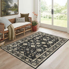 3x5 Washable Area Rug - Small Entryway Rug Non-Slip Charcoal Black Vintage Traditional Floral Kitchen Rugs Low Pile Boho Entry Carpet Throw Rugs for Living Room Bedroom Bathroom Entrance Office