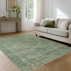 FMFUNCTEX 4x6 Washable Area Rug Green Neutral Vintage Distressed Oriental Non Slip Low Pile Traditional Entryway Indoor Carpet for Living Room Bedroom Soft Retro Throw Rug for Dining Office Entrance