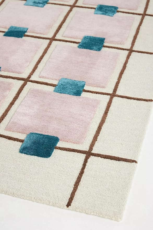Greer Wool Area Rug - Chic Hand-Tufted Mauve, Blue, and Beige Design for Stylish Home Decor (9x9 Ft Square)