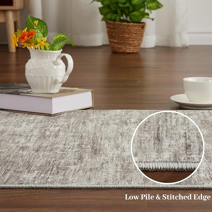 RUGSREAL Bedroom Area Rug 4x6 Modern Abstract Area Rug Stain Resistant Small Living Room Rug Contemporary Dining Room Rug Non-Slip Solid Rug Aesthetic Accent Floor Carpet for Kitchen Office, Taupe