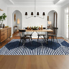 HelloTree Area Rug for Living Room 8x10 Washable Geometric Moroccan Rug Stripe Farmhouse Bohemian Minimalistic Non Slip Non Shedding Ultra Thin Soft Rug for Bedroom Office DiningRoom Nursery-Blue