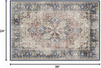 RUGGABLE Washable Vintage Area Rug – Kamran Royal Blue 2x3, Stain-Resistant, Non-Slip – Small Machine Washable Rugs for Living Room, Bedroom, Hallway, Entryway & Bathroom–with Standard Pad