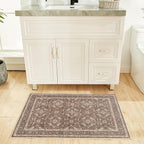 WITSHOCK Washable 2x3 Entryway Area Rug: Soft Non-Slip Backing Washable Rugs Vintage Flower Boho Accent Small Rugs for Bedroom, Kitchen, Bathroom, Nursery Entrance,Dark Brown