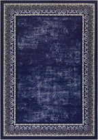 Antep Rugs Alfombras Bordered Modern 4x6 Non-Slip (Non-Skid) Low Pile Rubber Backing Indoor Area Rug (Navy, 4' x 5'8")