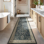 Medallion Hallway 2x8 Runner Rug, Washable Non Slip Entryway Runner Indoor, Low Pile Thin Vintage Distressed Carpet Runners 8ft for Kitchen/Bedroom Bedside/Laundry Room/Bathroom, Midnight/Multi