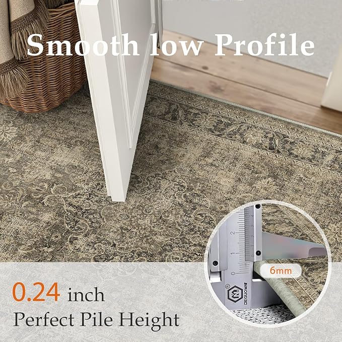 2x6 Washable Brown Runner Rug Vintage Hallway Kitchen Carpet Non-Slip Soft Low Pile Distressed Throw Rug for Bedroom Bathroom Laundry Living Room
