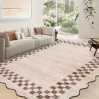 GarveeHome 8x10 Area Rug for Living Room Scalloped Washable Large Bedroom Rug Non Slip Stain Resistant Modern Border Dining Room Throw Carpet Scalloped Boho Rug for Home Decor Office Nursery, Beige