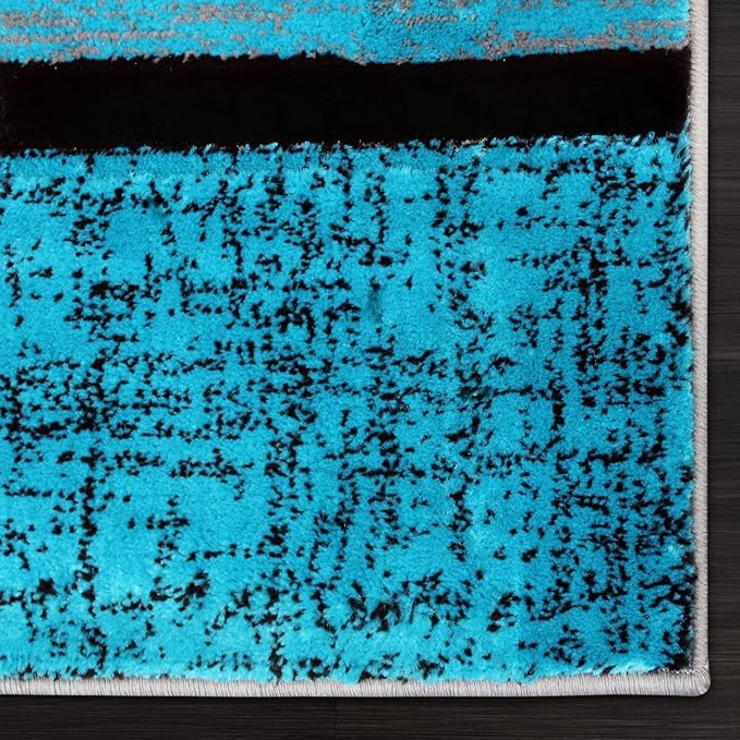 Luna 3995 Geometric Area Rug - Modern Abstract Design, Soft Living Room Carpet - Turquoise & Gray, [Size]