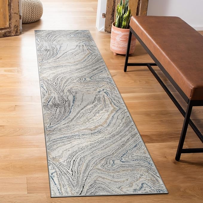 Rugshop Marble Swirl Distressed Gray Area Rug 2' 3" x 12' Runner Ideal for Hallway, Kitchen, Entryway, or Behind The Sofa