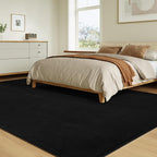 Solid Washable Area Rug - 3x5 Medium Pile Faux Cashmere Carpet for Living Room Bedroom, Black