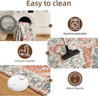 YJ.GWL Area Rugs for Living Room 6x9 Machine Washable Rugs, Non Slip Floral Vintage Rug Indoor Carpet, Stain Resistant Large Rug for Bedroom Dining Room, Copper Tan