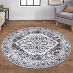 KOZYFLY Round Rug 5 Ft Rugs for Entryway Washable Circle Entrance Rug Non Slip Round Doormat Indoor Printed Faux Wool Round Front Door Mat Floor Carpet for Backdoor, Entryway, Bedroom, Grey