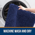 OLANLY Bathroom Rugs 24x16, Extra Soft Absorbent Chenille Bath Rugs, Rubber Backing Quick Dry, Machine Washable Bath Mats for Bathroom Floor, Tub and Shower, Home Decor Accessories, Twilight Sapphire