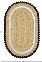 Kilim Oval Rug 6x9 Oval Flatweave Rug Natural Jute Thick 0.27" Solid Pattern Black Beige Hand Braided Jute Handmade Boho Indoor Outdoor Rugs for Bedroom Living Room Dining Room