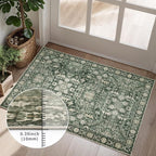Area Rug 6×9 Washable Rugs for Bedroom, Vintage Floral Rug Soft Non Slip Stain Resistant Carpet for Living Room Dinning Room Kitchen Home Office Green Black