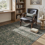 MontVoo-Vintage Area Rug 4X6 Green Rugs for Living Room-Soft Distressed Printed Rugs for Bedroom-Non Slip Carpet-Machine Washable Rug for Dining Room Living Room Bedside Office