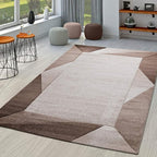 Paco Home Modern Area Rug Bordered with Geometric Pattern in Brown Beige with Contour Cut, Size: 6'7" x 9'6"