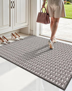 LUMI Handwoven Indoor Door Mat 36"x59", Non-Slip Low Profile Checkered Inside Doormat, Comfort Weave Grid Pattern Floor Mats, Taupe