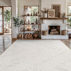 Modern Micro Loop Indoor Area Rugs for Living Room Bedroom Kitchen Geometric Square White 8x10 Luxury Durable Low and High Pile Non-Shedding Stain Resistant Soft Area Carpet 8 x 10