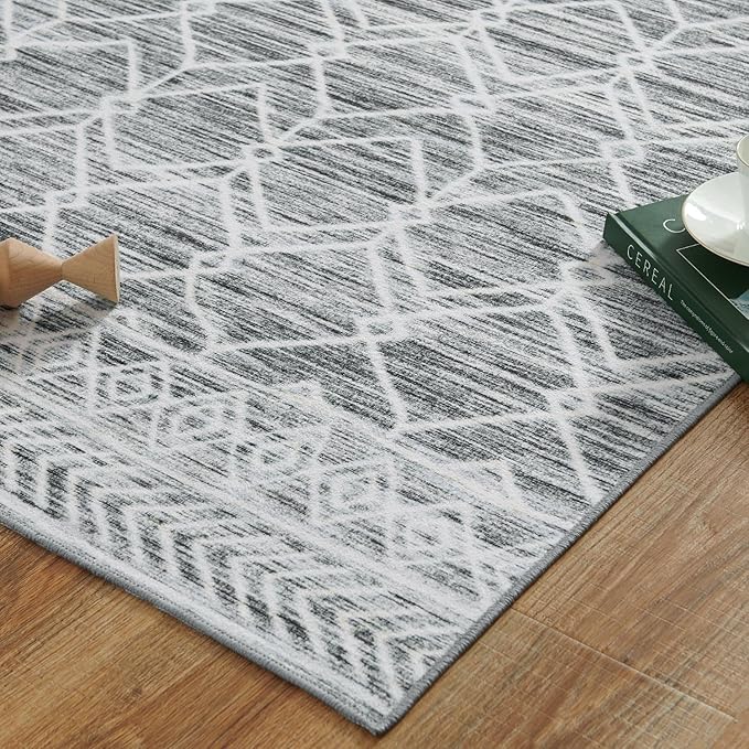 jinchan Moroccan Runner Rug 2x6 - Kitchen Machine Washable Runner Rug Modern Geometric Low-Pile Lightweight Non-Slip Carpet for Entryway Hallway Laundry Room Bedroom Bedside (2x6ft, Grey)