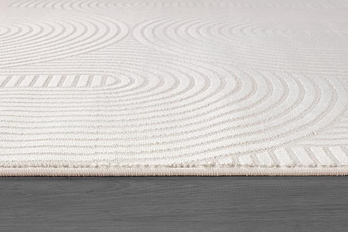 Beverly Rug Modern Geometric Area Rug 4x6 Low-High Pile Durable Soft Abstract Semi-Circles Indoor Rugs for Living Dining Room Office Stain Resistant Non Shedding Indoor Carpet Beige White 4 x 6