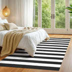 KOZYFLY Black and White Striped Outdoor Rug 5x7 Ft Area Rug Washable Indoor Outdoor Rug Cotton Striped Rugs for Living Room Farmhouse Large Floor Carpet for Bedroom Living Room Patio