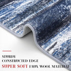 Modern Abstract Hallway Runner Rug, Navy Blue Washable Kitchen Runner Non-Slip Soft 2x8 Runner Rug Thin Print Faux Wool Carpet for Entryway Bedroom Laundry Room Indoor
