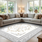 SOULFUL Medium Pile 4x6 Rugs for Living Room - Cozy Soft Underfoot Area Rug - Light Taupe Boho Floral - Washable Non-Slip - Perfect for Bedroom Kids Room Under Dining Table Office