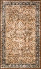 Morebes Vintage Machine Washable Area Rugs, Boho 3x5 Rug for Entryway, Soft Low-Pile Distressed Dorm Rug Indoor Floral Print Throw Carpet for Bedside Kitchen Foyer Playroom, Dark Brown