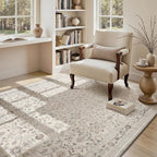 MontVoo-Vintage Area Rug 3x5 Beige Rugs for Living Room-Soft Distressed Printed Rugs for Bedroom-Non Slip Carpet-Machine Washable Rug for Dining Room Living Room Bedside Office