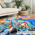 Peacock Area Rug 5x7-5x7 Rug, Boho Floral Rugs for Living Room, Colorful Carpet, Oil Painting Art Washable Area Rugs for Bedroom, Aesthetics Carpet - Peafowl Home Decor & Gifts