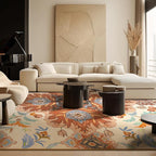 Phantoscope Washable Area Rug 4'x6' Non-Slip, Vintage Boho Rugs for Living Room, Bedroom, Dining Room, Fall Orange Floral Medallion Pattern, Low-Pile Foldable Floor Carpet, Rust/Multi Floral