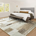 Large Area Rugs,Modern Geometric Patchwork Floor Decor for Bedroom Aesthetic Carpet, Rockwood Collection, Indoor Rugs for Living Room, Dining Room, Nursery, Office, Machine Washable Rug,9x12 Ft Beige