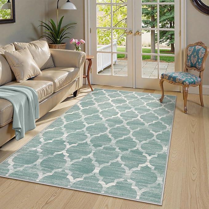 Lahome 5x7 Area Rug Green Rug Low Pile Indoor Washable Rugs for Bedroom Living Room Area Rugs 5x7 for Dining Room Foldable Non-Slip Thin Rugs Sage Green