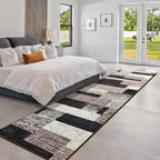 Indoor Runner Rug, Washable Runner Rug with Rubber Backing, Modern Geometric Patchwork Aesthetic Carpet for Bedroom, Living Room, Hallway, Entryway, Washable Rugs Rockwood Collection,2.7x8Ft Chocolate