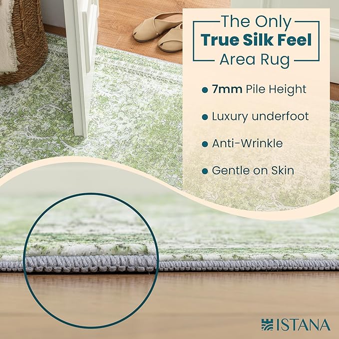 Istana 2x3 Area Rug - Light Green Boho Rugs for Living Room 2x3 - Foldable Small Rugs for Bedroom - Stain Resistant Washable Rug Non Slip - Eco-Friendly Area Rugs Indoor
