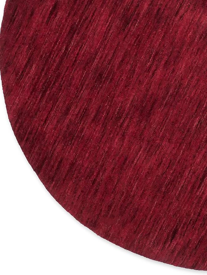 Hand Knotted Loom Wool ECO-Friendly Area Rugs - 8'x8', Round, Dark Red Color, Solid Plain Design, High Pile Thick Handmade Anti Skid Area Rugs for Living Room, Bed Room (L00111)