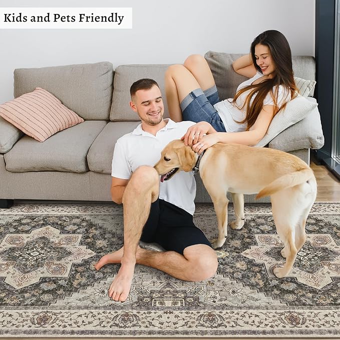 Tangsoo Hallway Runner Rug 2.6x12 Washable Runner Rug for Hallways, Non Slip Vintage Soft Low Pile Long Rug Runner, Print Distressed Carpet Runners for Kitchen Bedroom Entryway Bathroom Living Room