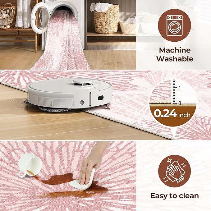 WITSHOCK Pink Rugs 8x10 for Bedroom Girls,Floral Modern Distress Print Pattern Carpet for Living Room Dining Room,Stain Resistant Anti Slip Backing Rugs for Kids Room Nursery Playroom,Light Pink