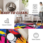 Pop Art Living Room Rug - Colorful Geometric Abstract Rug, 7x9 Area Rugs, Retro Funky Art Washable Foldable Large Carpet Home Decor #C076