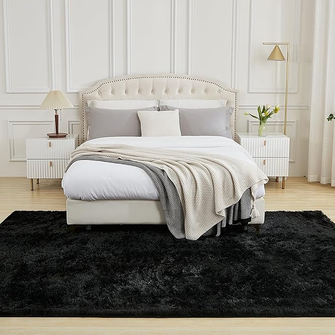 Andency Black Soft Area Rugs for Living Room Bedroom, 5x8 Fluffy Shaggy Bedside Rug, Non-Slip Large Shag Fuzzy Plush Carpets for Bedroom Kids Dorm Nursery Home Decor Aesthetic