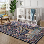 Rugcomf 8x10 Area Rugs Vibrant Tree of Life-Patterned Vintage Washable Area Rug Non Slip Low Pile Large Rug for Bedroom Farmhouse Dining Room Kids Playroom, Blue