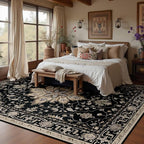 Area Rugs 7'x9' Washable Non-Slip, Floral Vintage Distress Print Pattern Medallion Carpet for Living Room Bedroom Dining Room, Black Brown Neutral Dark Tan