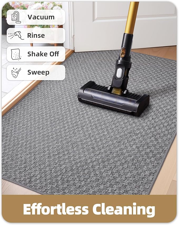 Color&Geometry Thin Front Door Mat Indoor Entrance Non Slip Rubber Backed, 24"x36" Indoor Door Mats for Entryway, Dirt Trapper Doormat, Washable Front Door Rugs, Dark Grey (Rolled-up NO Creases)