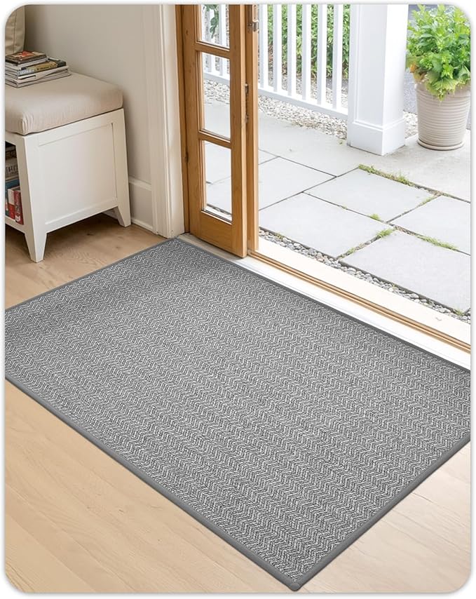 Color&Geometry Thin Indoor Entrance Mats for Home, 17"X29.5" Indoor Mats for Entryway Non Slip Rubber Backed, Dirt Trapper Door Rugs for Entryway Indoor Washable, Grey (Rolled-up NO Creases)