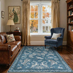 Moynesa Animal Area Rugs 5x7, Washable Luxurious Vintage Boho Blue Area Rug for Bedroom Living Room Dining Room Office Playroom, Farmhouse Low Pile Soft Non-Slip Carpets for Indoor