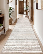 LUMI Washable Runner Rug, 3'x8' Non-Slip Hallway Mat, Low Profile Thin Long Carpeet for Laundry Kitchen Bedroom Office, White and Brown