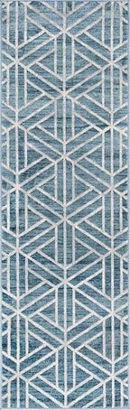 Rugs.com Lattice Trellis Collection Rug – 10 Ft Runner Blue Low-Pile Rug Perfect for Hallways, Entryways
