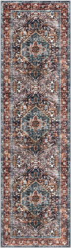 KOZYFLY Area Rug 3x10 Ft Washable Boho Runner Rug for Entryway Hallway Indoor Printed Faux Wool Carpet for Bedroom Kitchen Hall, Brick Red/Orange/Green